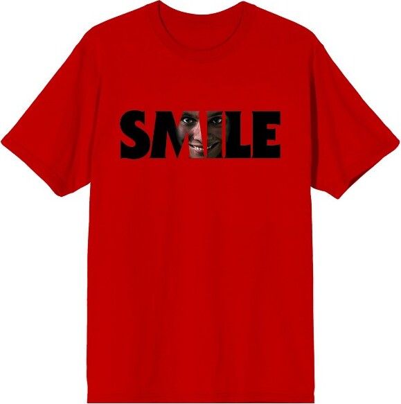 S.MILE SmileTextWithHiddenFaceCrewNeckShortSleeveAdultRedT-shirt-Small