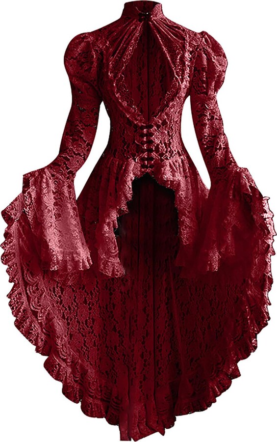 CLEARANCE Off Shoulder Dresses for Women Corset Dress Lace Dress Medieval  Dress Vintage Brown Dresses Flare Sleeve Dresses With Patchwork Ball Gown  Ankle Dress Women Retro Contrast Color Sleeves Cour 