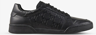 Sandro Mens Noir / Gris Logo-embossed Leather Low-top Trainers