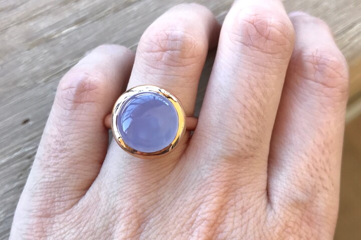 Etsy Rose Gold Boho Ring - Large Round Classic Blue Promise Alternative Engagement Simple Solitaire Statement Ring
