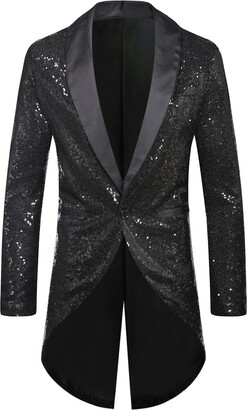 HAOLEI Men's Sequin Blazer UK Clearance One Button Prom Suit Jacket Fit  Shiny Notch Lapel Tailcoat Swallowtail Suits Wedding Tuxedo Nightclub  Costume Formal Business Long Coats Classic Chic Tuxedo - ShopStyle