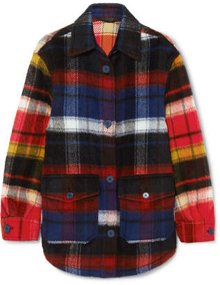 Burberry Checked Brushed Alpaca And Wool-blend Shirt - Navy