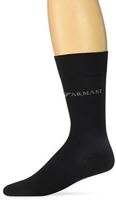 Emporio Armani Men's Plain Stretch Cotton Textured Eagle 2 Pack Short Socks