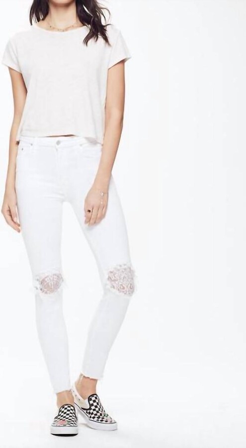Mother High Waisted Looker Ankle Fray Jean In Little Miss Lacey White