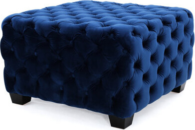 Mercer41 Modern Living Area In Navy Blue Velvet With Tufting Soft Button- Design