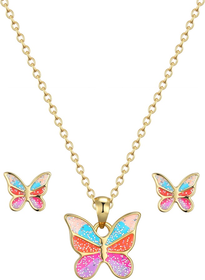 Lily Nily Kids' Glitter Butterfly Necklace & Stud Earrings Set