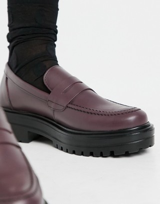 Depp mid block heel loafers in burgundy box leather