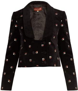 ALEXACHUNG Floral-embroidered cropped cotton-velvet jacket