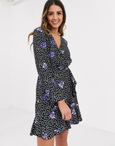Thumbnail for your product : Miss Selfridge wrap mini dress with frill in floral print