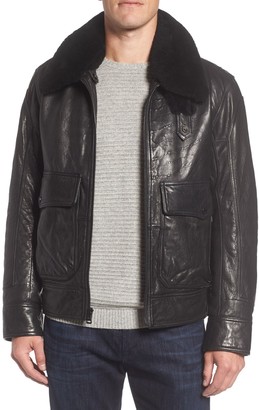 Andrew Marc 3614 Leather Jacket with Genuine Lamb Shearling Collar