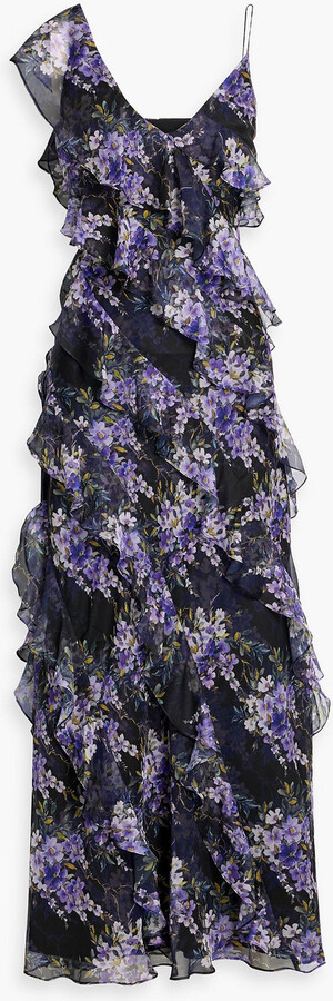 Mikael Aghal Ruffled floral-print chiffon maxi dress