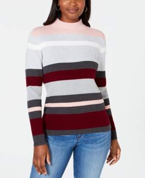 Karen Scott Petite Cotton Striped Ribbed Sweater, Created for Macy's