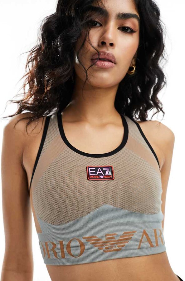 Armani EA7 centre logo and hem sports bra top in light grey CO