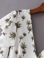 Thumbnail for your product : Shein Foliage Print Tie Back Crop Blouse