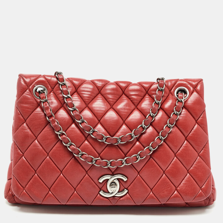 Chanel Red Bubble Quilted Leather Flap Shoulder Bag - ShopStyle