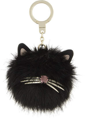 Kate Spade Faux-fur and leather cat pouf key ring