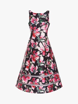 Adrianna Papell Mikado Floral Knee Length Dress, Black/Pink