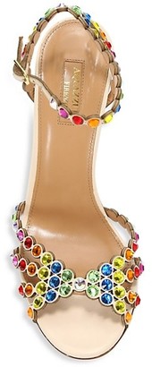 Aquazzura Tequila Rainbow Crystal-Embellished Leather Sandals