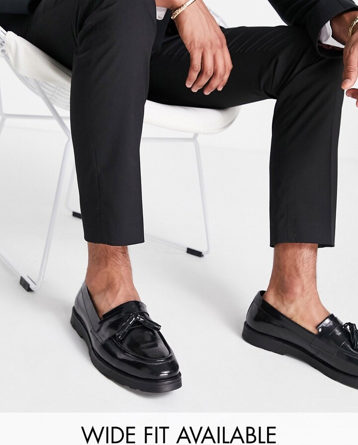 ASOS tassel loafers in black leather - ShopStyle