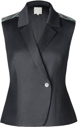 Leka Black Wool & Silk-Blend Metallic Epaulette Vest