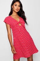 Thumbnail for your product : boohoo Woven Polka Dot Tie Detail Skater Dress
