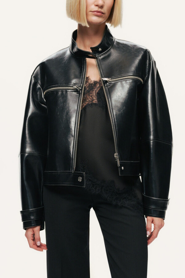 Nocturne Cropped Faux Leather Biker Jacket