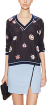Thumbnail for your product : Cynthia Rowley Silk Printed Varsity Pullover