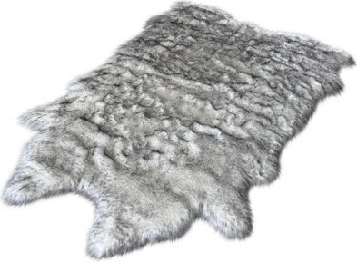 Spectrum Rugs Faux Bison Skin Fur Shag Area Rug in White with Black Tips