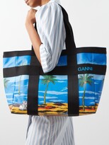 Thumbnail for your product : Ganni Beach-print Coated Organic-cotton Canvas Tote Bag - Blue Multi