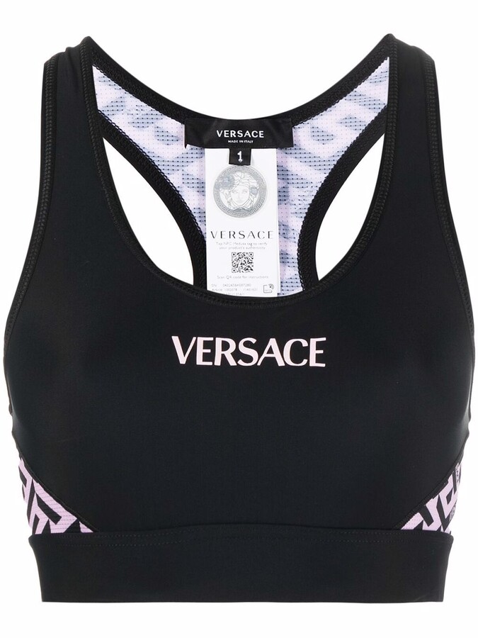 Black Greca Sport Bra by Versace Underwear on Sale