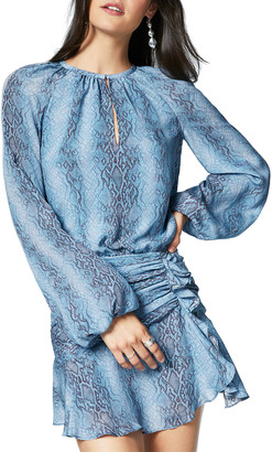 Ramy Brook Jeannie Snake-Print Long-Sleeve Silk Dress
