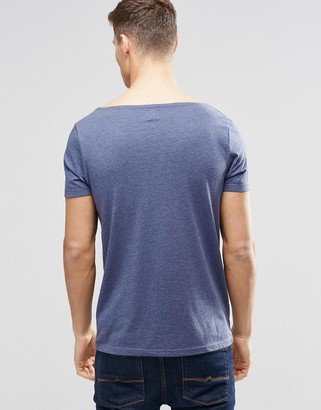 ASOS T-Shirt With Boat Neck In Blue Marl