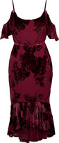 Thumbnail for your product : Marchesa Notte Cold-shoulder Ruffle-trimmed Devore-chiffon Dress