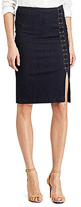 Lauren Ralph Lauren Petite Lace-Up Denim Pencil Skirt