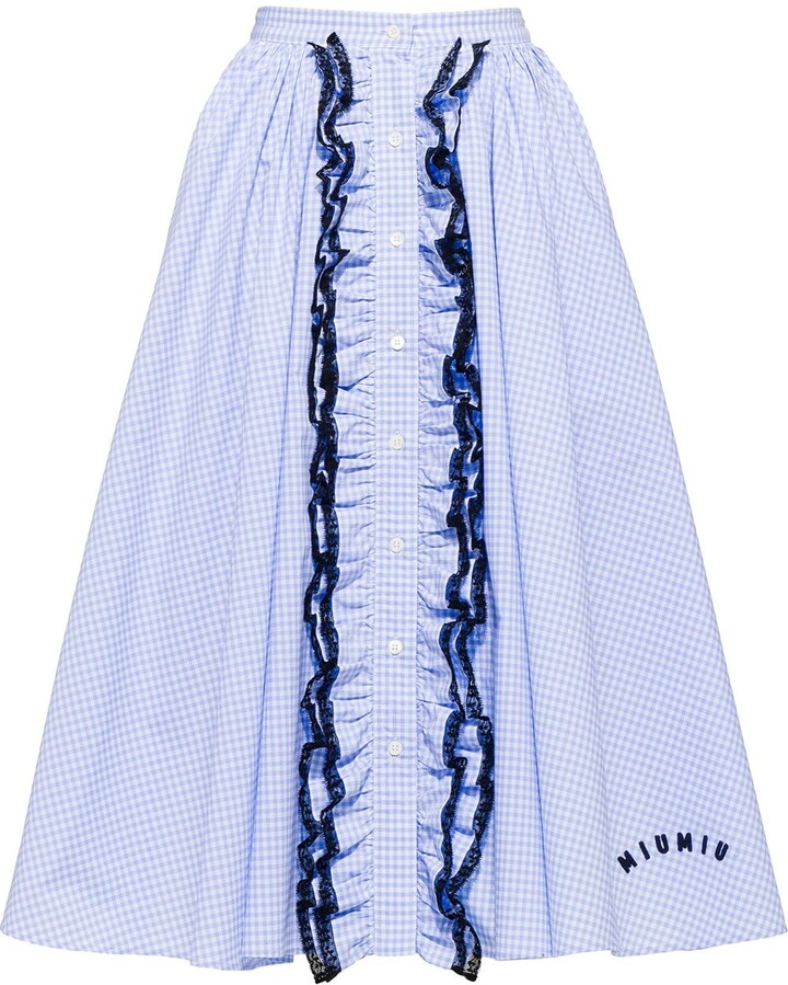 Miu Miu Gingham-Print Midi Skirt - ShopStyle