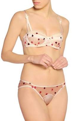 Mimi Holliday Lace-Trimmed Embroidered Tulle Balconette Bra