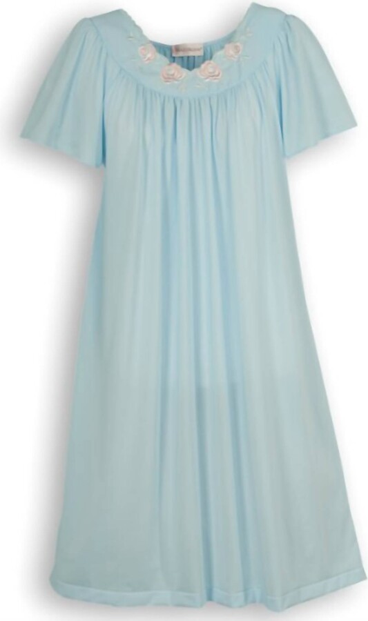 Shadowline Lingerie Women's Short Gown With Flower Petal Embroidery And Flutter Sleeves In Blue