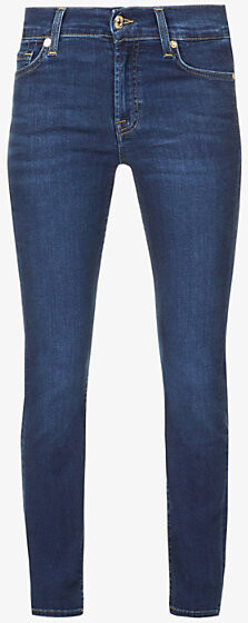 7 For All Mankind Womens Rinsed Indigo Roxanne Slim-Fit Mid-Rise Stretch Denim Jeans 30