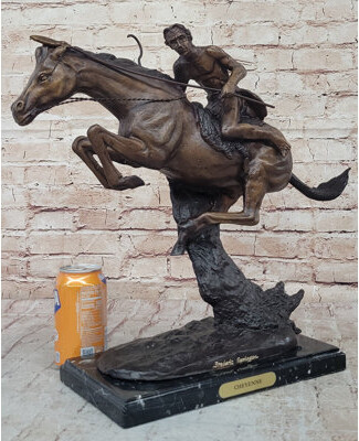 Dolan CHEYENNE by Frederic Remington Native American Horseback Western Bronze Statue Sculpture 17" x 19"