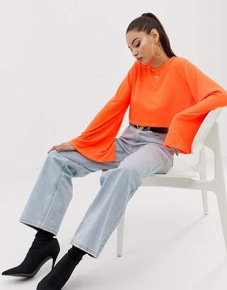 Missguided crop top with flared sleeves in neon orange