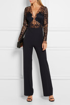 Thumbnail for your product : Michelle Mason - Lace And Stretch-crepe Jumpsuit - Navy
