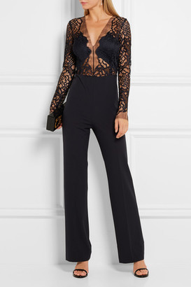 Michelle Mason - Lace And Stretch-crepe Jumpsuit - Navy