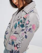 Thumbnail for your product : ASOS Premium Leather Jacket With Tattoo Rose Print And Studs