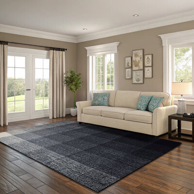 Block Fade Hand Tufted Wool Bedroom Carpet, Soft and Stain Resistant for Living Room or Office