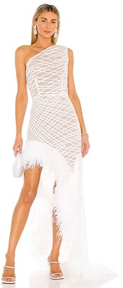 Bronx and Banco Lola Blanc Sheer Feather Gown