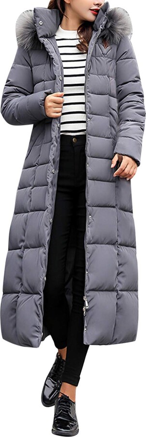 Petalum Womens Thickened Maxi Down Jackets Hooded Long Down Jacket Winter Parka Puffer Coat 