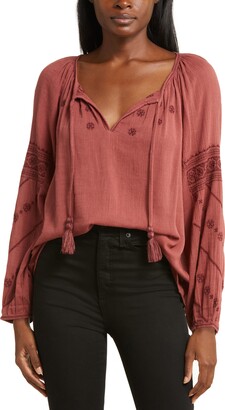 Lucky Brand womens Tonal Embroidered Square Neck Blouse