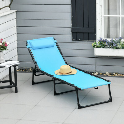 Arlmont & Co. Folding Sun Chair - Lounge With 4 Back, Breathable Mesh, Pillow, For Beach, Patio, Yard, Yard Chaise Reclining , Patio