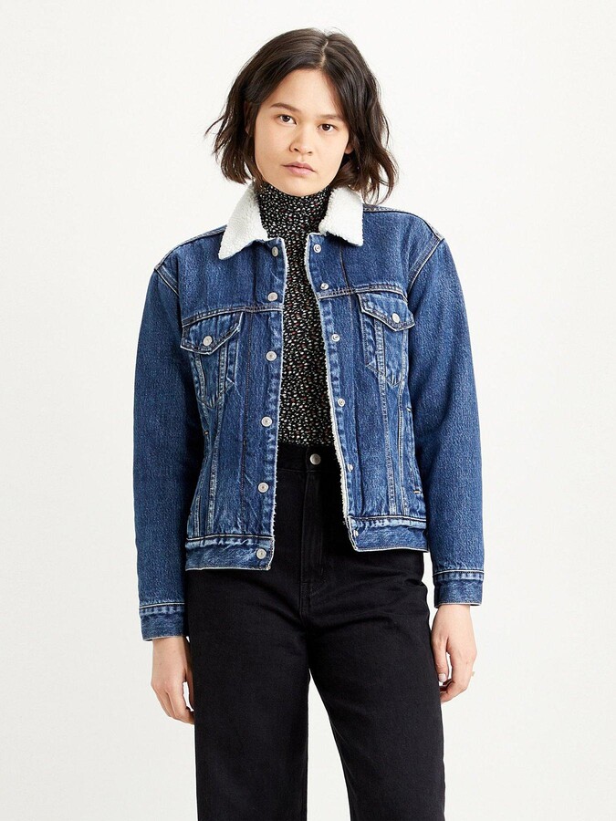 black denim sherpa jacket women's
