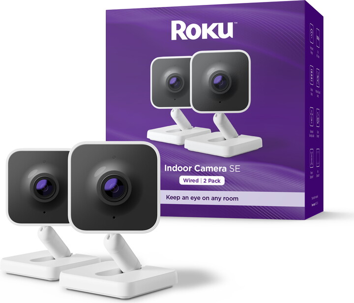Roku Indoor Camera SE - Home Security - 2-Pack - Wired Security Camera with 1080p HD & Wi-Fi 6